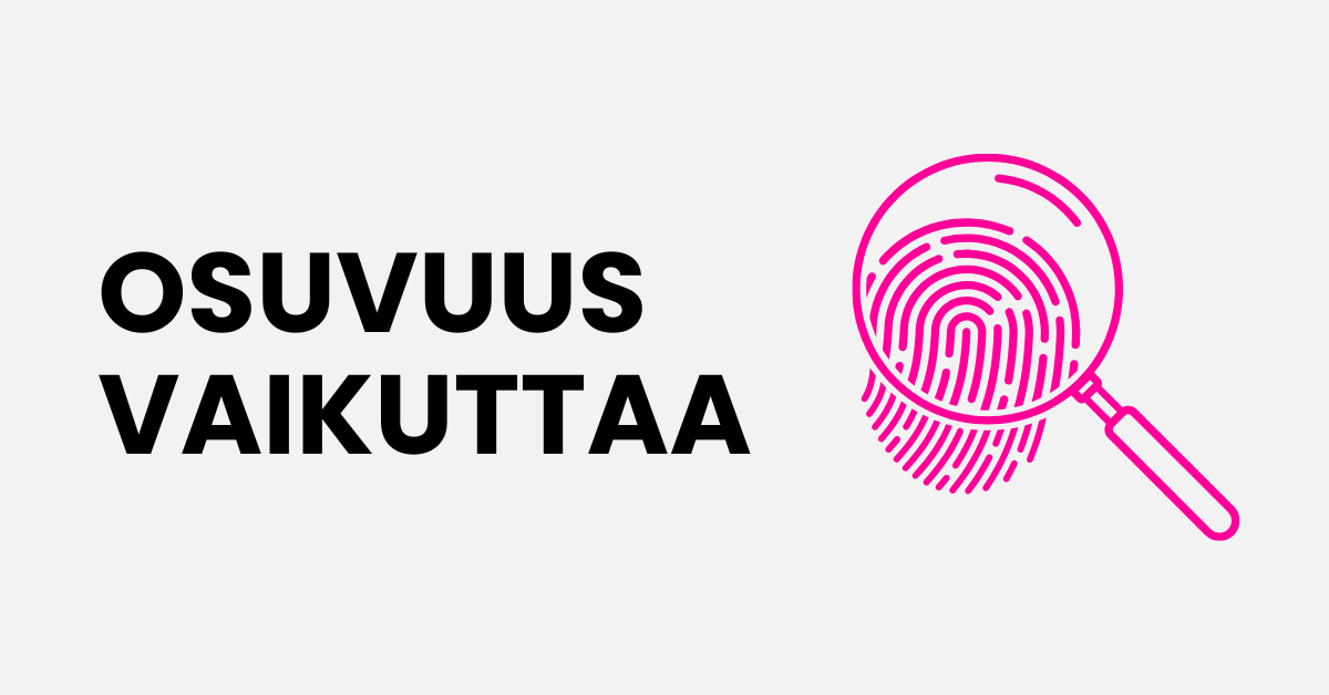 Kuvassa teksti 'Osuvuus vaikuttaa' ja sormenjälkeä suurentava suurennuslasi. Kuvitus korostaa kohdennetun B2B-outboundin ja tarkasti rakennetun kohderyhmän merkitystä.